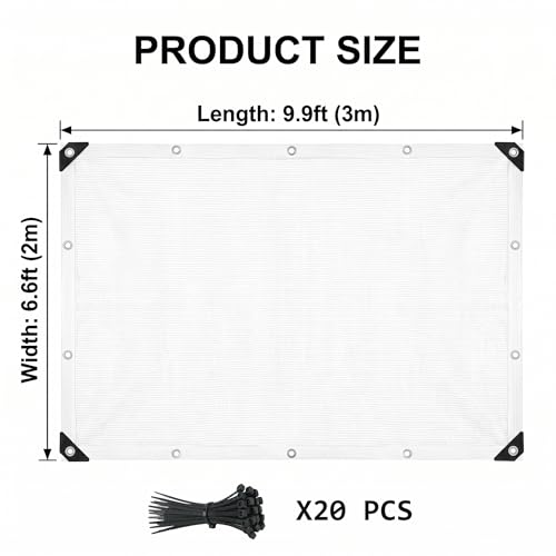 White Plant Sun Protection Net with Zip Ties,79 * 118inch White Shade Cloth for Garden with Reinforced, Plant Shade Nylon Cloth Grommets for Greenhouse Plants Patio (2 * 3m) - color: 2*3m