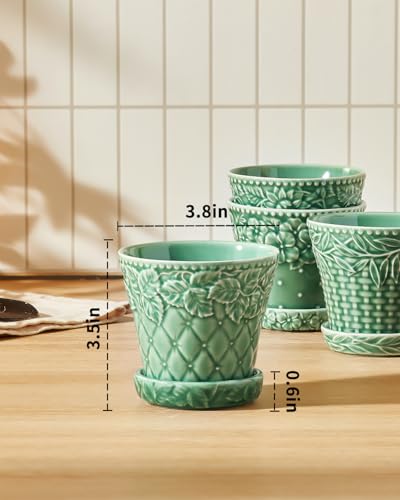 Metahom 3.8 Inch Succulent Pots, Green Ceramic Pots for Plants Set of 4 - color: Green, size: 3.8 Inch