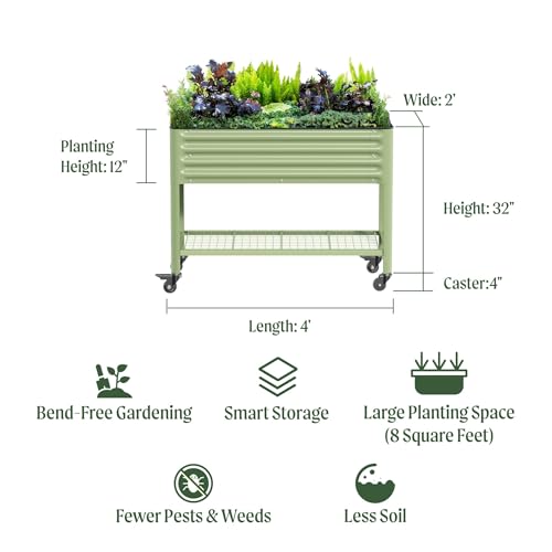 Vego garden Rolling Elevated Raised Garden Bed, 2' x 4' Outdoor Planters Boxes with Legs & Storage Rack for Patio, 700 Lbs Weight Capacity, Raised Beds for Gardening, Pearl White - color: Pearl White, size: 2' x 4'