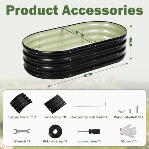 2 PCS Galvanized Raised Garden Bed 4x2x1 Ft, Oval Metal Outdoor Planter Box Kit with Safety Rubber Edge, Easy Assemble Bottomless Large Planting Container for Vegetable, Flower, Fruit, Grey - color: 3-grey(2pcs), size: 4X2X1FT