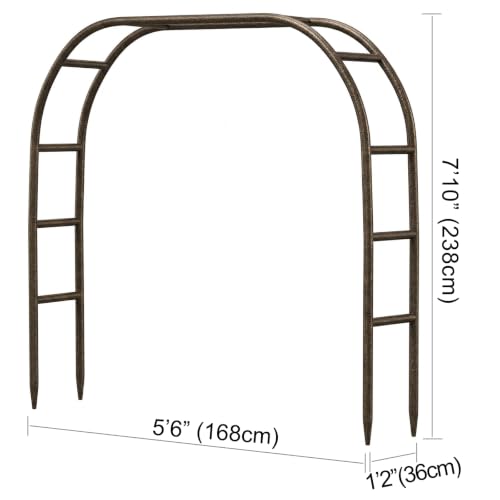 Metal Garden Arch 5.5ft W, 16mm Thick Steel Tube for Climbing Roses & Vines - color: Brown Strengthen
