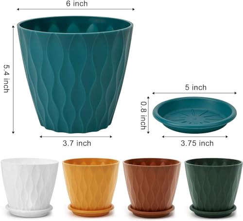 YNNICO 6 inch Plant Pots for Indoor with Drainage Holes and Tray Saucers - color: Multicolor, size: 6 inch