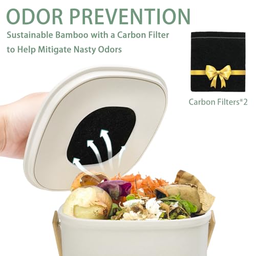 MUMTOP Compost Bin for Kitchen Countertop,1.4 Gal Bamboo Compost Container - color: Beige