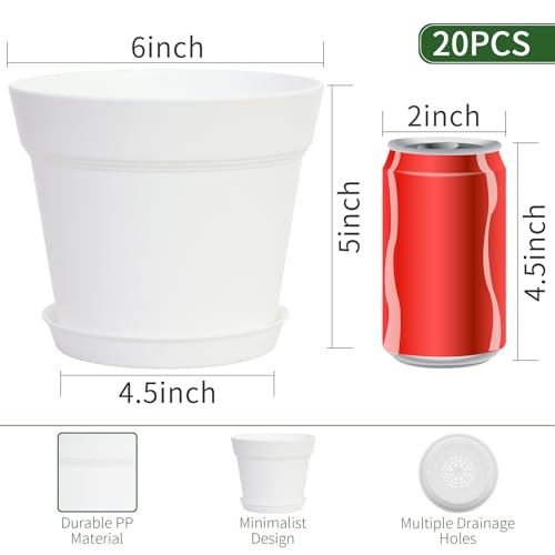 GARDIFE 20 Pack 6 inch Plant pots, planters for Indoor Plants, Flower pots, White - color: 6-white, size: 6 inch