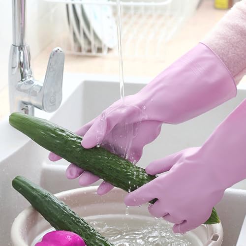 2 Pcs Long Sleeve Dishwashing Gloves, Waterproof Kitchen Cleaning Gloves - color: Pink01, size: Large