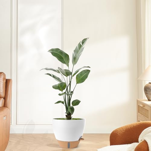 Self Watering Pots for Indoor Plants 12/10/9/8 Inch Plastic with Reservoir - color: White