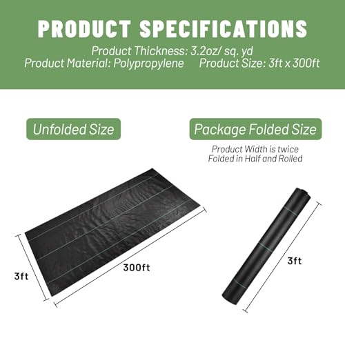 3ftx300ft Weed Barrier Landscape Fabric Heavy Duty, Woven Weed Control Cloth, Woven Geotextile Fabric for Underlayment, Commercial Driveway Weed Block Cover Mat,with 1 Pair of Gloves - size: 3.2oz-3ft*300ft