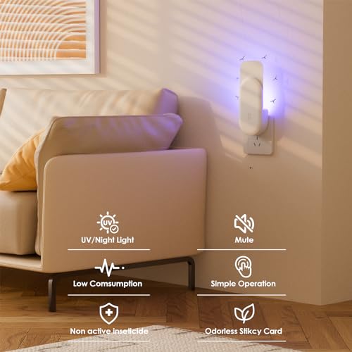 TIENBE Flying Insect Trap, 2 in 1 Indoor Plug-in Fruit Fly Trap, 4 Trap White and 24 Glue Cards, Fruit Fly Traps for Gnat, Moth, Mosquito, Suitable for Every Part of The Home - color: White, size: 4 Device 24 Glue Cards