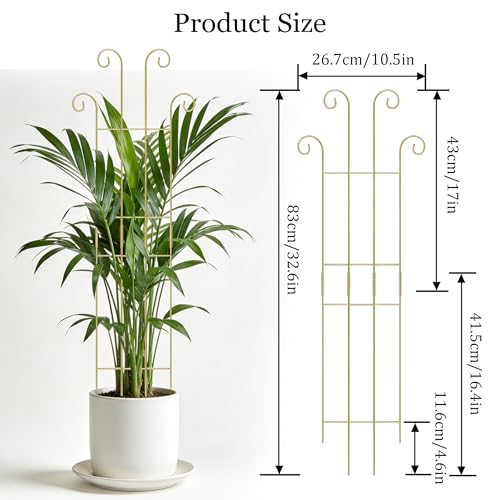 3 Set Tall Trellis for Potted Plants Indoor, 32'' Expandable Garden Metal Trellis for Climbing Plants Outdoor, Monstera Plant Support for Hoya, Vine, Ivy Pothos (Gold) - color: Gold