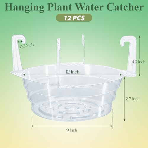 12" 12-Pack Clear Hanging Plant Basket Drip Pans Water Catcher Tray - size: 12 Inch
