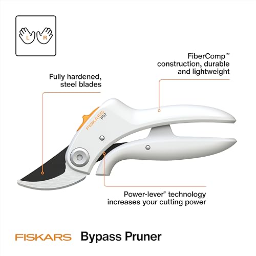 Fiskars PowerLever Garden Bypass Pruning Shears, 3/4" Cut Capacity, White - style: Bypass Pruner