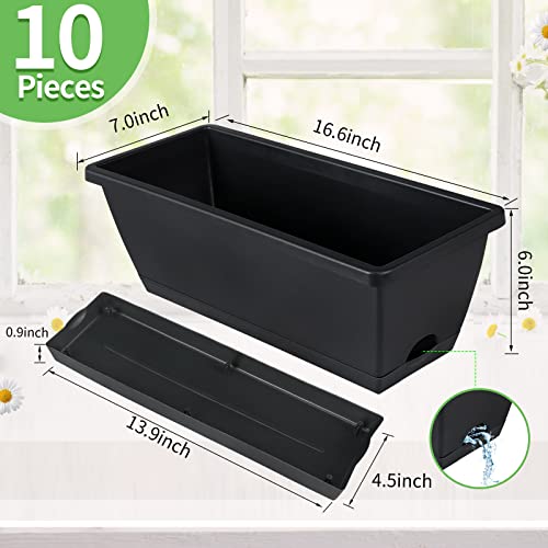 Window Box Planter,10Pack Plastic Vegetable Flower Planters Boxes - color: Black, size: 16.6 x 7 x 5.9 inches