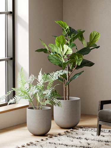 LE TAUCI 12 Inch Ceramic Pots for Plants, Large Planter, Neutral Gray - color: Neutral Gray, size: 12“
