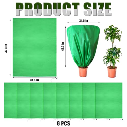 8 Pcs Plant Covers Frost Protection Bag 47"X31.5" Winter Reusable Plants Jacket with Drawstring Shrub Protection Wraps Bags Frost Blanket for Winter Outdoor Garden Plants - color: Green, size: 47 x 31.5 Inch