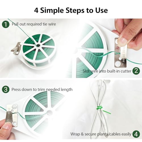 100m Garden Cable Ties & Cutters, Reusable Green Wire Twist Ties for Climbing Plants & Home Organization - size: 50M Garden Tie