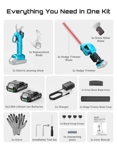 SEESII 3-in-1 Electric Pruning Shears, Cordless Hedge Trimmer & Grass Shear - color: Seesii Blue
