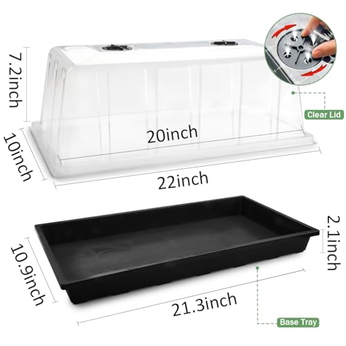 5 Pack 1020 Plant Tray with Tall Dome (7.3 inch), Plastic Flat Seed Starter Tray with Humidity Domes, Heavy Duty 1020 Trays with Lid, Durable Carrying Seedling Starting Tray for Planting (Black) - color: Black, size: TP1020-5P+Domes