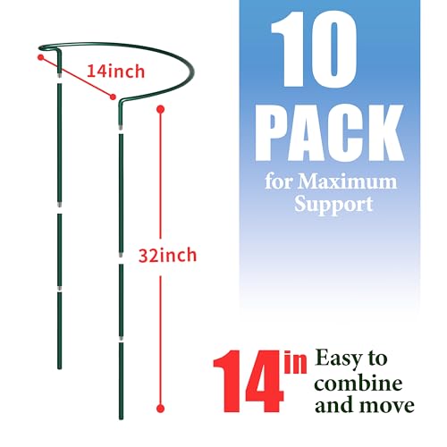 TCBWFY Plant Support Stakes for Large Heavy Plants,10PCS Peony Supports 14"x32" Heavy Duty 5mm Wire Peony Cages,Interlock Garden Supports Ring Border Support,Plant Support Cage for Rose Flowers - size: 14"Dx32"H(5mm)-10pcs