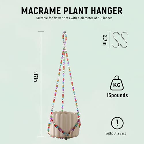 1Pack Glass Beaded Plant Hanger Indoor,Rainbows Hanging Planters for Outdoor Plants,Colored Macrame Plant Hanger,Boho Handmade Farmhouse Rustic Decor,17 Inch(Pot Not Included) - size: 17 Inch