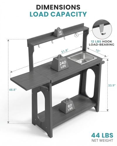 Outdoor Potting Bench Table with Removable Sink, Heavy Duty, Gray - color: Gray