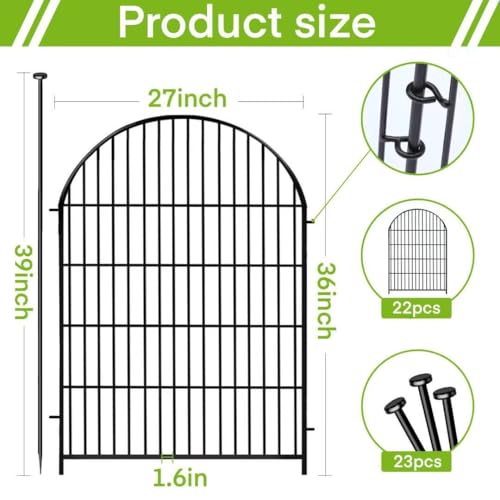 ADAVIN Garden Fencing 36 inch High, 22 Panels Dog Fence Outdoor for Yard, 48Ft Rustproof Metal Wire Animal Barrier with Gate, Black Fencing for Dogs, Arched - color: Black, size: 36in(H)x27in(L) 21 Panels + 1 Gate