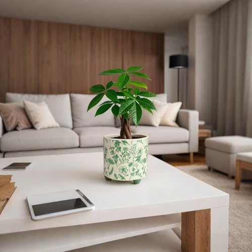 RYKEEN Ceramic Plant Pot with Small Flower Pot with Drainage Indoor Outdoor Decorative Pottery Planter Plant Lover Gifts for Small Plant, Party,Table,Office,Kitchen (Green)