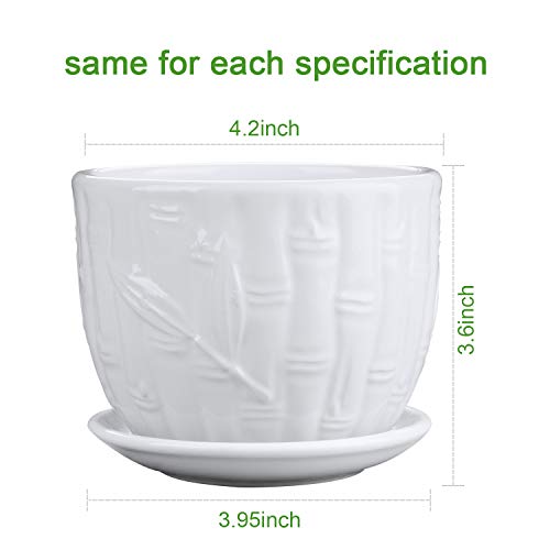 Flower Pots, 4 Inch Cylinder Ceramic Plant Pots with Connected Saucer, Mini Ceramic Planters for Succulent and Little Snake Plants (6 Pack, White)
