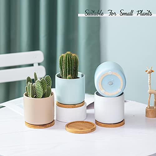 4 Inch Ceramic Plant Pots with Drainage Hole and Saucer, Small Modern Flower Pots with Trays for Succulent, Cactus and Herbs, Morandi Colors, Set of 4 - color: Morandi Colors