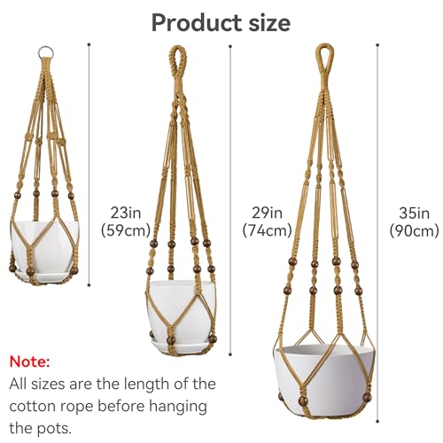USLAI Macrame Plant Hanger, Fits 4 to 15 Inch Pots, 23+29+35 Inch, Brown - color: Brown, size: 3 Pack