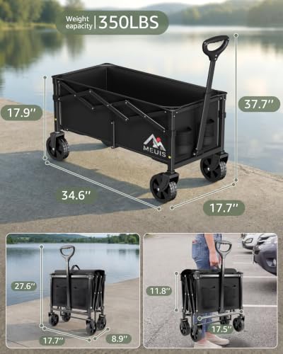 34.6" Extra Long Collapsible Grocery Wagon Cart with Wheels Foldable Wagons - size: X-Large (34.6" Long)