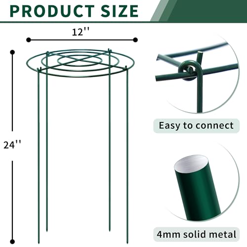 4pack Peony Cages and Supports, 12 x 24 Inch Four Legs Peony Cage, Heavy-Duty Peonies Support Cages, Peony Ring for Roses, Hydrangeas, Sage, Peonies, Cucumbers, Tomato - size: 12"x24"-4pack