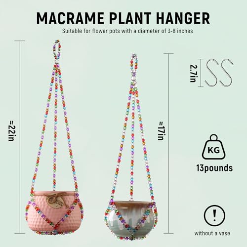 2 Pack Macrame Plant Hanger, Handmade Glass Bead Plant Hanger Colorful Decorative Bohemian Hanging Planter Holder for Indoor and Outdoor Home Garden Decor. Does Not Include Flower Pot.(17''/21'') - size: 17 Inch and 21 Inch