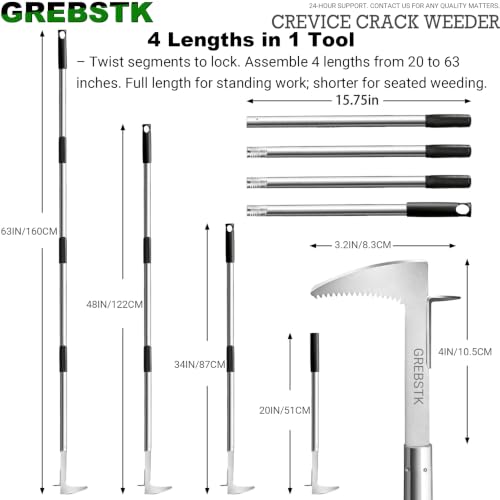 GREBSTK Crack Weeder Crevice Weeding Stainless Steel Tool Adjustable, 63 in