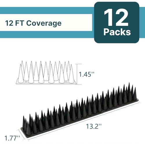Bird & Animal Deterrent Spikes, 12 Packs Outdoor Plastic Spike Strips for Roof, Ledges, Fence, Walls & Railing, Humane Squirrel, Raccoon & Pigeon Barrier, 12 FT Coverage, Black - color: Black, size: 12 FT Coverage