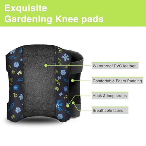 Garden Knee Pads for Women, Lightweight Waterproof KneePads for Gardening, Anti Slip Leather Foam Padding Kneeling Pads for Flooring and Carpet Cleaning, House work, Gardening Maintain, Knee Protector, Blue Flower - color: Blue Flower