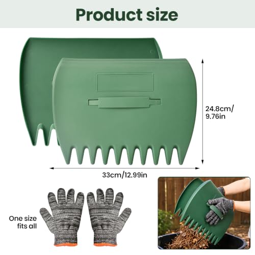 Leaf Scoops and Claws with Gardening Gloves, Large Lightweight Plastic Hand Rakes Yard Grabber for Lawn Clippings, Grass & Trash Pick Up, Ergonomic Adjustable Handles(Green) - color: Green
