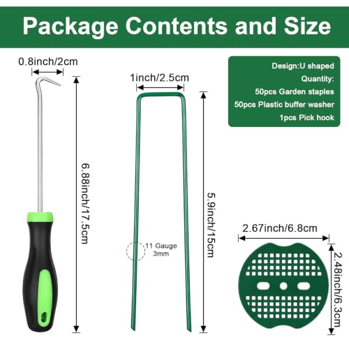 50 Pack 6 Inch Landscape Staples, 11 Gauge Green Artificial Turf Stakes