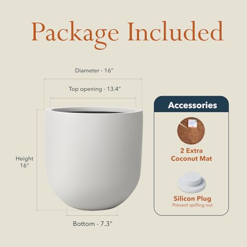 KUTE NEST 16" Premium Arco Fiberstone Outdoor Planter - Light Gray - color: Light French Gray, size: 16"H x 16"D