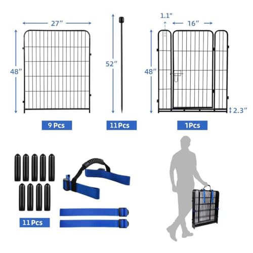 ADAVIN Tall Garden Fence, 48 in(H) 10 Panels Heavy Duty Iron Metal Animal Barrier Fence, Indoor or Outdoor Dog Playpen, Temporary Fence, No Dig Garden Border Fencing for Yard, Total 22.1 FT(L),Black - size: 10panels-48in(H)×22.1ft(L)