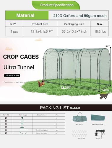 Poray Large 12.3X4FT Tunnel Plant Netting Cover,6FT Tall Crop Cage Tomato Netting for Vegetables&Fruits,Durable Gardening Net for Plant and Animals - style: 147*49*72inches Tunnel