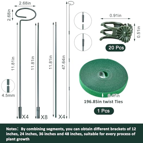 4 Set Metal Plant Sticks Support Tall 48 Inch Adjustable Plants Stem Support Rod Amaryllis Holder Stake Garden Flower Rings with 20PCS Clips 16.5' Plant Ties for Outdoor Indoor Plants - color: 4Set Green