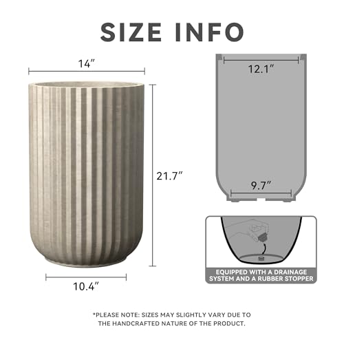 Kante Large Round Column Weathered Concrete Planter 21.7" Tall, Outdoor - color: Weathered Concrete, size: 14"w x 21.7" h