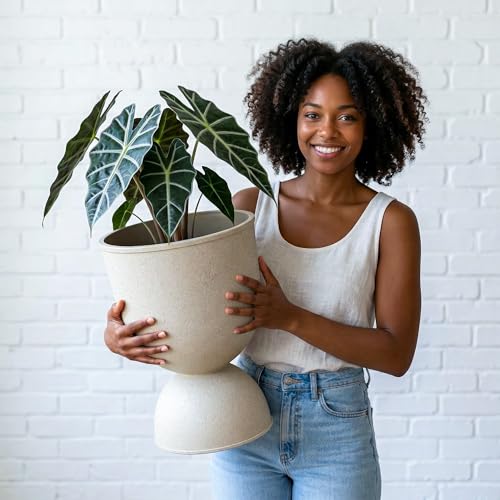 KOL 18 Inch Tall Planters, Beige Plastic Urn Planters, 2 Pack - color: Beige, size: Bundle: 18"+18"