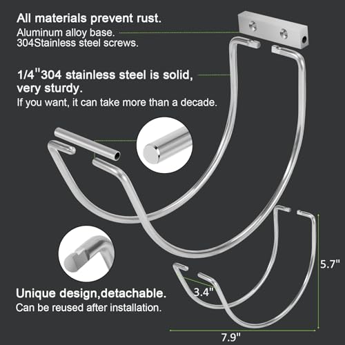 Garden Hose Holder Water Hose Hanger Wall Mounted,304Stainless Steel Solid Hose Hook Holds Up to 150Ft Garden Hose, Expandable Hose, Water Hose - Chrome - color: Silver-1