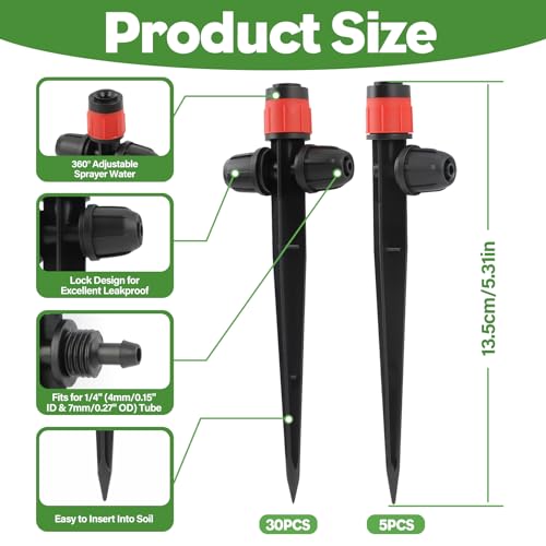 35PCS 1/4" Drip Irrigation Emitters, Kalolary Locked Irrigation Drippers - color: Red Double-head Locked Sprayer