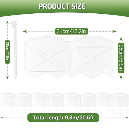 Vashly No-Dig 30Ft Landscape Edging, 6 Inch Tall Garden Edging Garden Edging Border, 30Pcs Flower Bed Edging Border with 30Pcs Stakes - color: White
