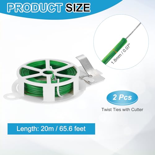 HARFINGTON 2pcs Twist Tie with Cutter 65.6FT (20m) Garden Plant Ties Wire - color: Green, size: 65.6FT