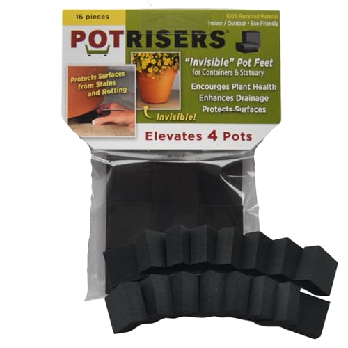 POTRISERS 16 Pack Standard 1" Wide x 1/2" Tall | Invisible Pot Feet & Plant Risers | Drainage & Airflow for Planters, Pots, Garden Decor | Patios, Decks, Gardens