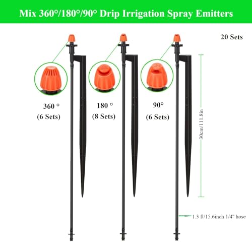 20 Sets Mixed 360/180/90 Degrees Drip Irrigation Sprinklers - size: 20 Set Mixed Drip Sprayers