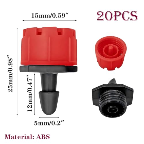 QRITY 20Pcs 1/4" Adjustable Drip Irrigation Emitters for 4mm/7mm Tube - size: E